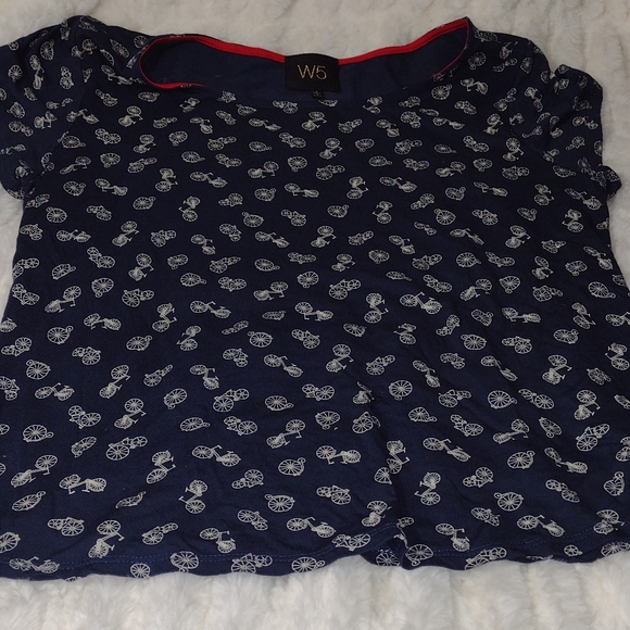 W5 Anthro Navy Blue Bicycle Print - Size Small Top - Picture 4 of 13